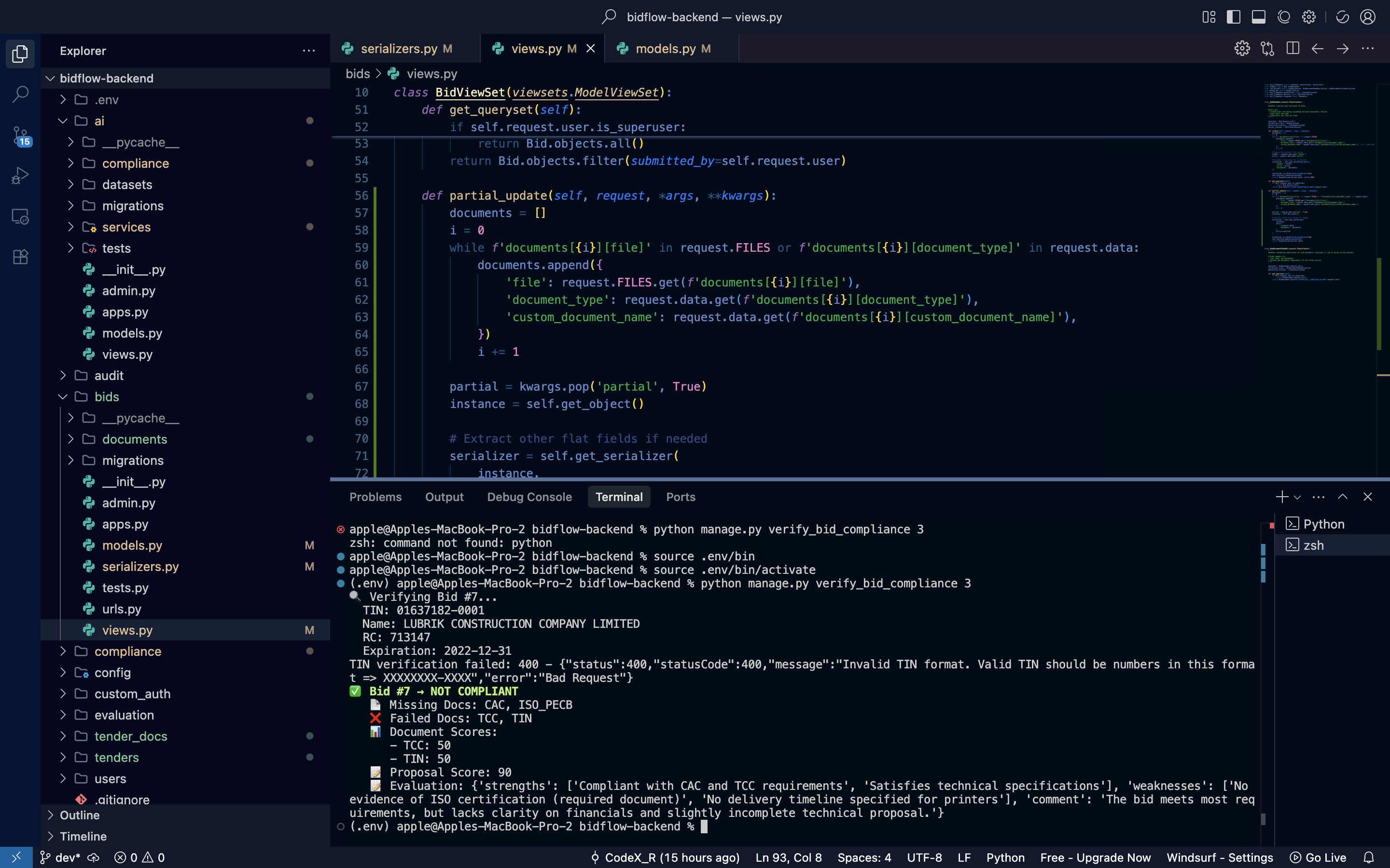 BidFlow Terminal Output